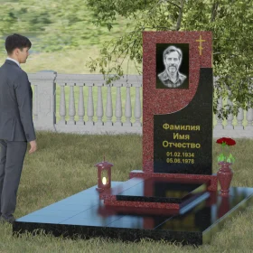 Гранитный вертикальный памятник с православным крестом - П024