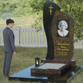 Вертикальный комбинированный православный памятник с крестом - П028