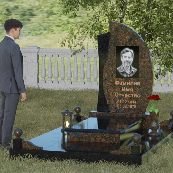 Стела — лепесток с фактурной вставкой, гранит Дымовский, вид 4, в Якутске