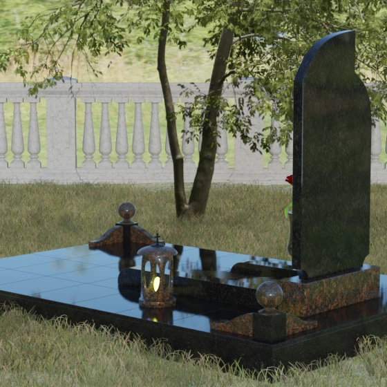Вертикальный комбинированный памятник на одного во Владивостоке, гранит Дымовский, вид 3