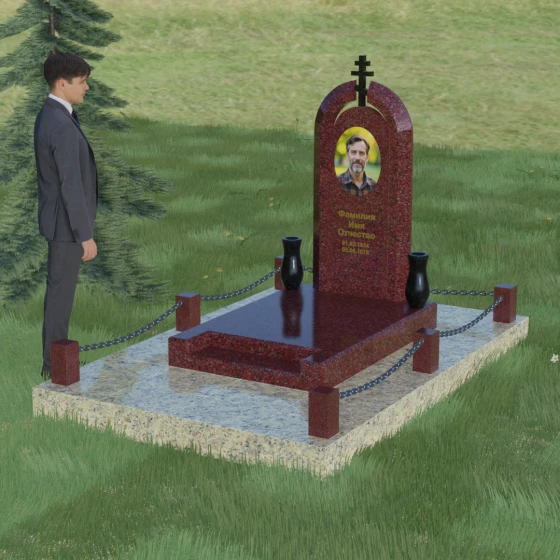 Комбинированный памятник с крестом в Салехарде, гранит Лезниковский, вид 4