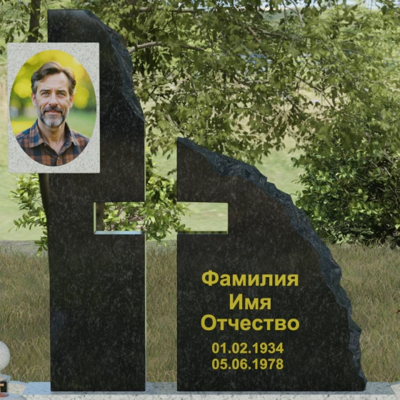 Комбинированный православный памятник с крестом в Норильске, гранит Мансуровский