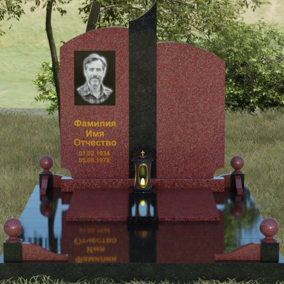 Гранитный памятник с дугообразными завершениями и колонной, гранит Лезниковский, вид 2