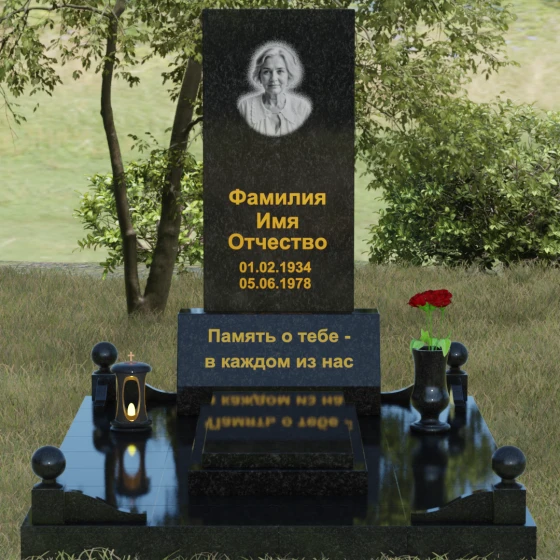 Комбинированный вертикальный памятник светский во Владивостоке, гранит Габбро-диабаз, вид 2