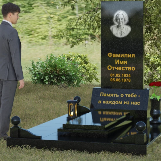Комбинированный вертикальный памятник светский во Владивостоке, гранит Габбро-диабаз, вид 4