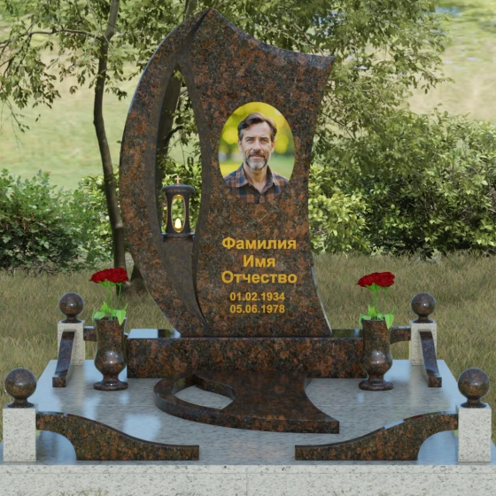 Гранитный памятник с каплевидным отверстием, гранит Дымовский, вид 2, в Якутске