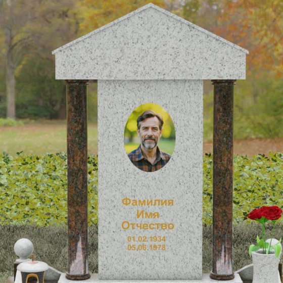 Гранитный монумент-храм с колоннами, гранит Мансуровский