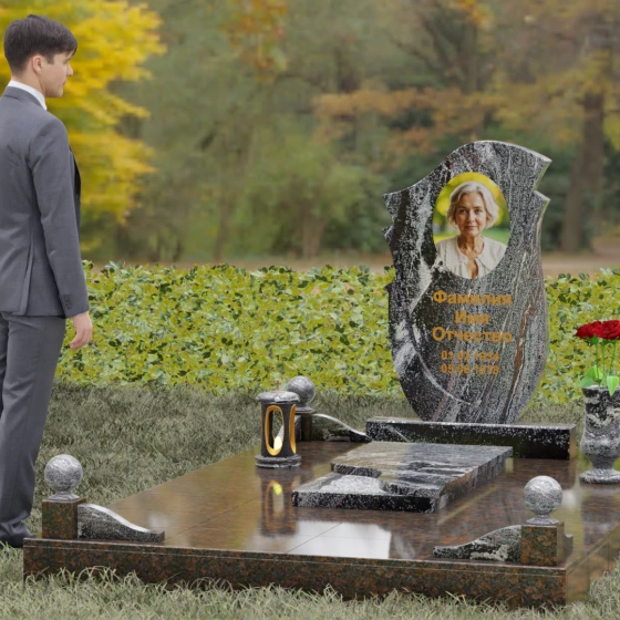 Вертикальная стела с резьбой «Крыло», гранит амфиболит, вид 4