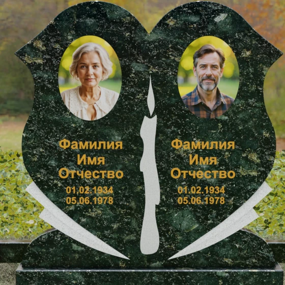 Горизонтальный гранитный памятник на двоих в Рязани, гранит Балтик грин