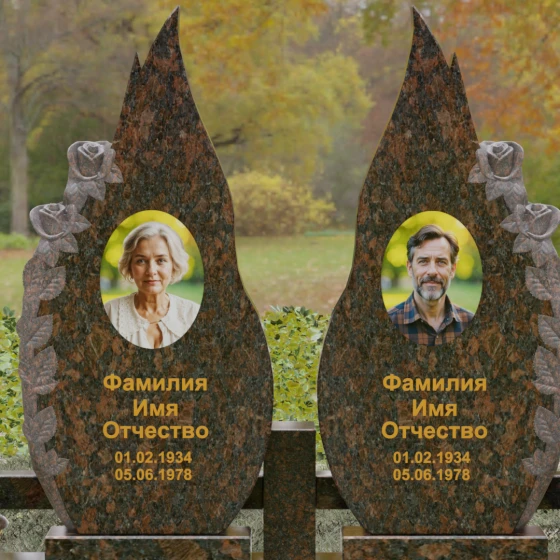 Вертикальный гранитный памятник на двоих в Кемерово, гранит Дымовский