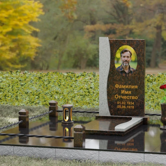 Гранитный вертикальный памятник для одного в Новосибирске, гранит Дымовский, вид 4