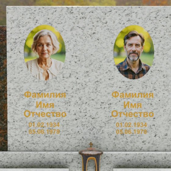 Комбинированный горизонтальный памятник на двоих в Ставрополе, гранит Мансуровский