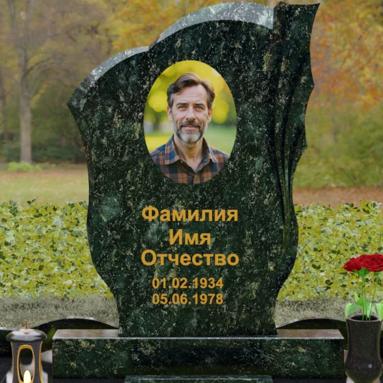 Гранитный вертикальный памятник светский в Барнауле, гранит Балтик грин