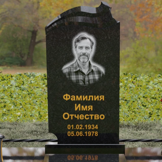 Вертикальный гранитный светский памятник в Альметьевске, гранит Габбро-диабаз