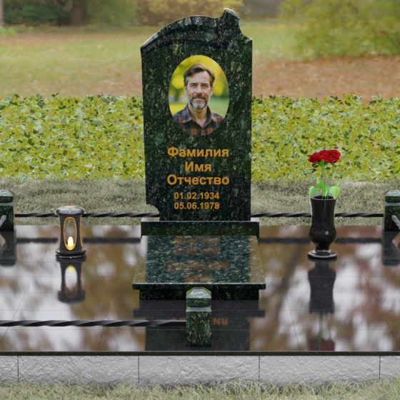 Вертикальный гранитный светский памятник в Альметьевске, гранит Балтик грин, вид 2