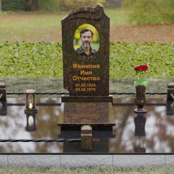 Вертикальный гранитный светский памятник в Альметьевске, гранит Дымовский, вид 2