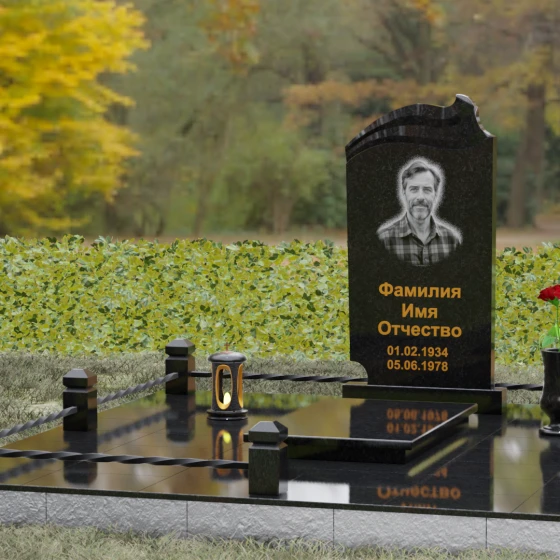 Вертикальный гранитный светский памятник в Альметьевске, гранит Габбро-диабаз, вид 4