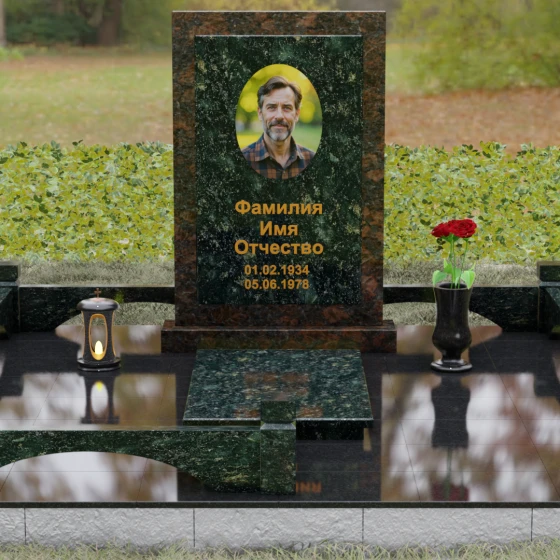 Вертикальный памятник из Гранита с порталом, гранит Балтик грин, вид 2
