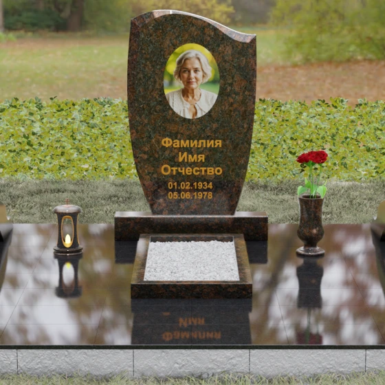 Гранитный вертикальный памятник без креста в Мурманске, гранит Дымовский, вид 2