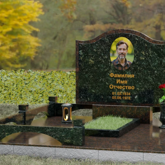 Комбинированный горизонтальный памятник в Туле, гранит Балтик грин, вид 4