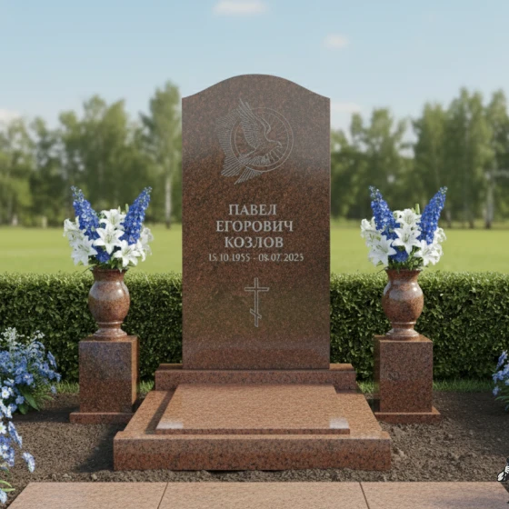 Памятник с парящим голубем и аркой, гранит Дымовский, в Якутске