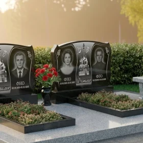 Православный вертикальный гранитный памятник на двоих - ПН071