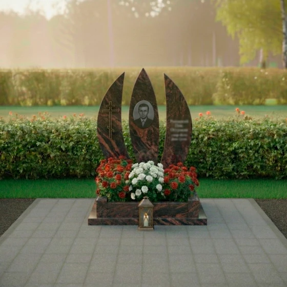 Элитный памятник из гранита с "пламенем" и розой, гранит Дымовский