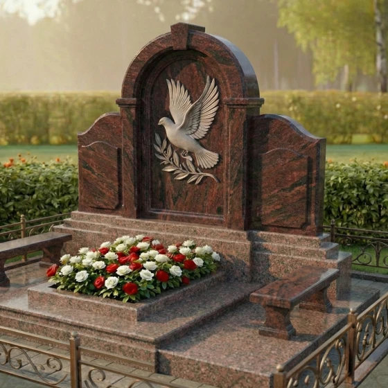 Комбинированный памятник с аркой и голубем, гранит Лезниковский, в Якутске