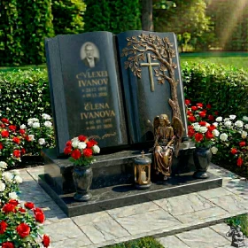 Элитный гранитный памятник с православным крестом для двоих - ПН236