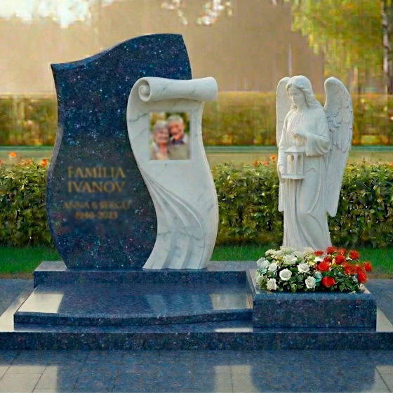 Элитный гранитный памятник для двоих во Владивостоке, гранит Блю Перл