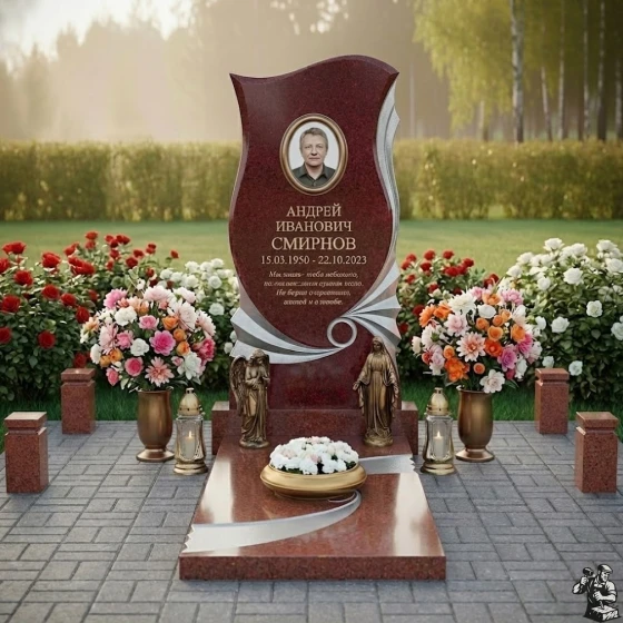 Вертикальный гранитный памятник на могилу в Иркутске, гранит Лезниковский