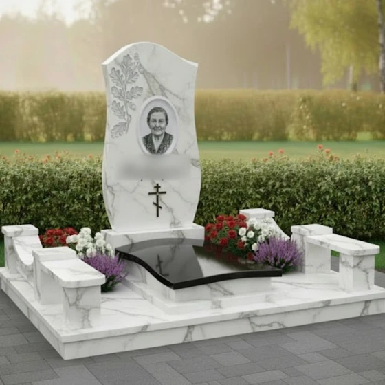 Мемориал с ветвью и овальным портретом, мрамор Тассос