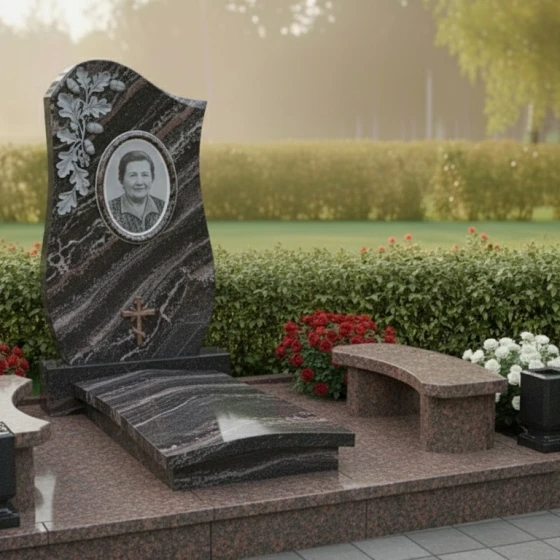 Элитный Гранитный памятник с крестом во Владивостоке, гранит амфиболит