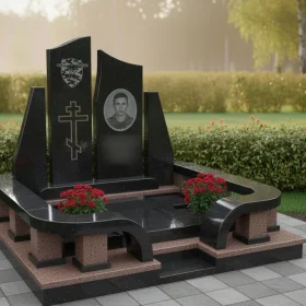 Гранитный вертикальный памятник с крестом - ПН397