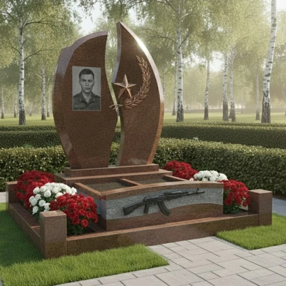 Светский вертикальный гранитный памятник в Кемерово, гранит Дымовский