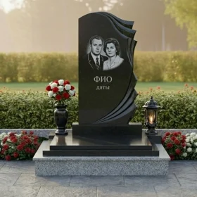 Православный гранитный мемориальный комплекс на двоих с крестом - ПН442