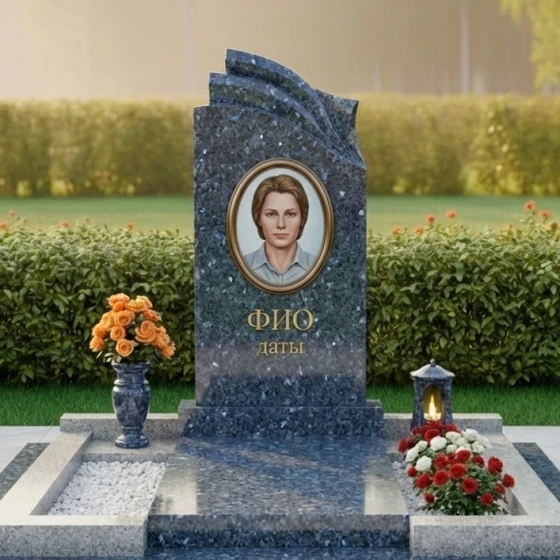 Ритуальное изделие с волнообразной стелой, гранит Блю Перл