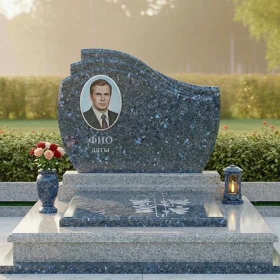 Элитный Гранитный памятник с крестом православный во Владивостоке, гранит Блю Перл