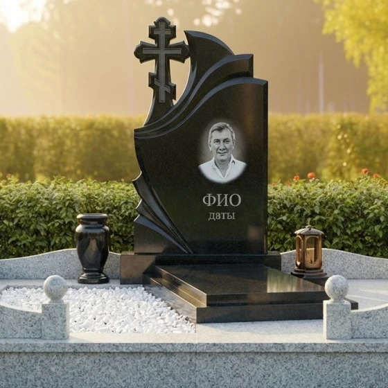 Элитный православный гранитный памятник в Рязани, гранит Габбро-диабаз