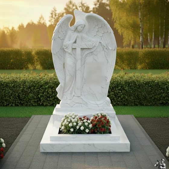 Элитный гранитный памятник православный/католический в Оренбурге, мрамор Тассос