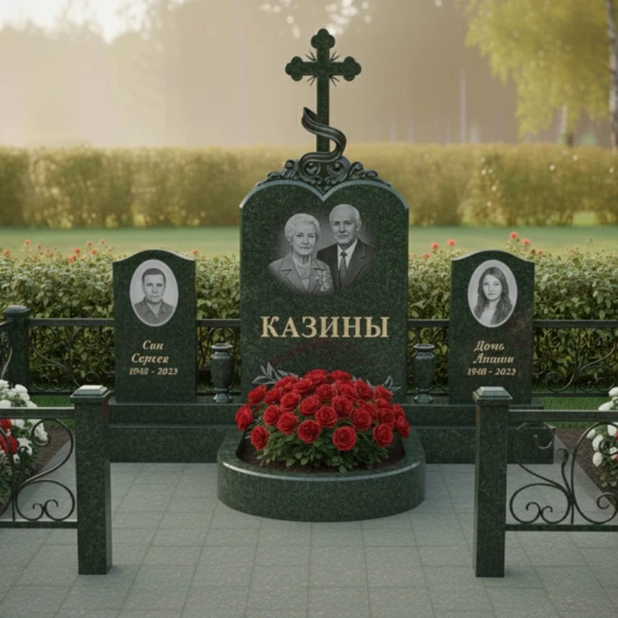 Мемориальный комплекс Гранитный с крестом в Тольятти, гранит Балтик грин