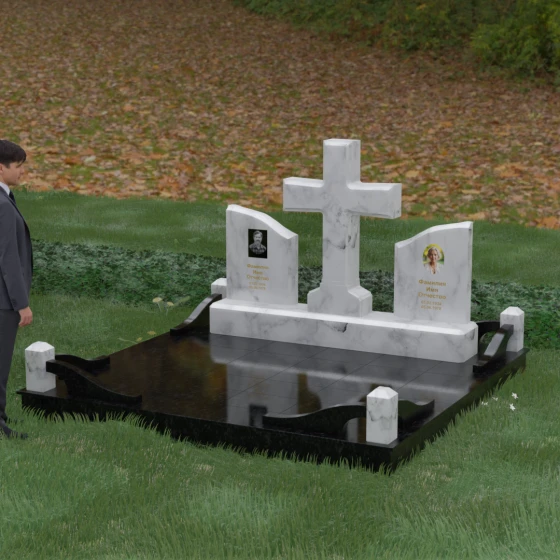 Памятник горизонтальный с крестом в Ставрополе, мрамор Тассос, вид 4