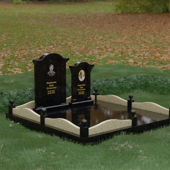 Вертикальный двойной гранитный памятник с купольными навершиями, гранит Габбро-диабаз, в Якутске