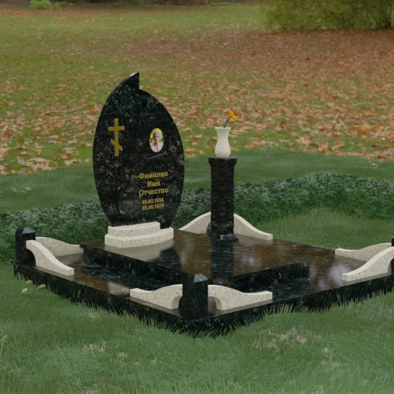Мемориальный комплекс с колонной-подставкой, гранит Балтик грин