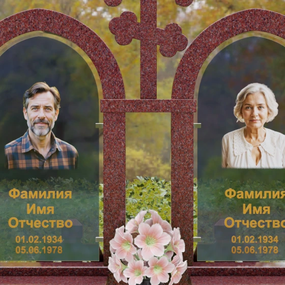 Комбинированный памятник с крестом и арками, гранит Лезниковский, в Якутске