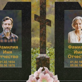 Православный памятник со стеклом для двоих - П246