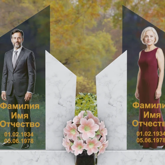 Памятник с вертикальными обелисками и V-образным вырезом, мрамор Тассос