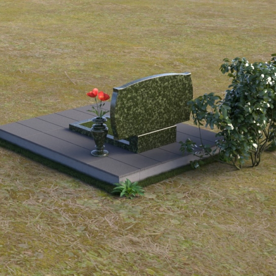 Горизонтальный монумент с волнообразным верхом, гранит Балтик грин, вид 4, в Якутске