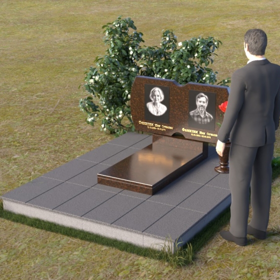 Гранитный монумент с плавными изгибами и глубокой полировкой