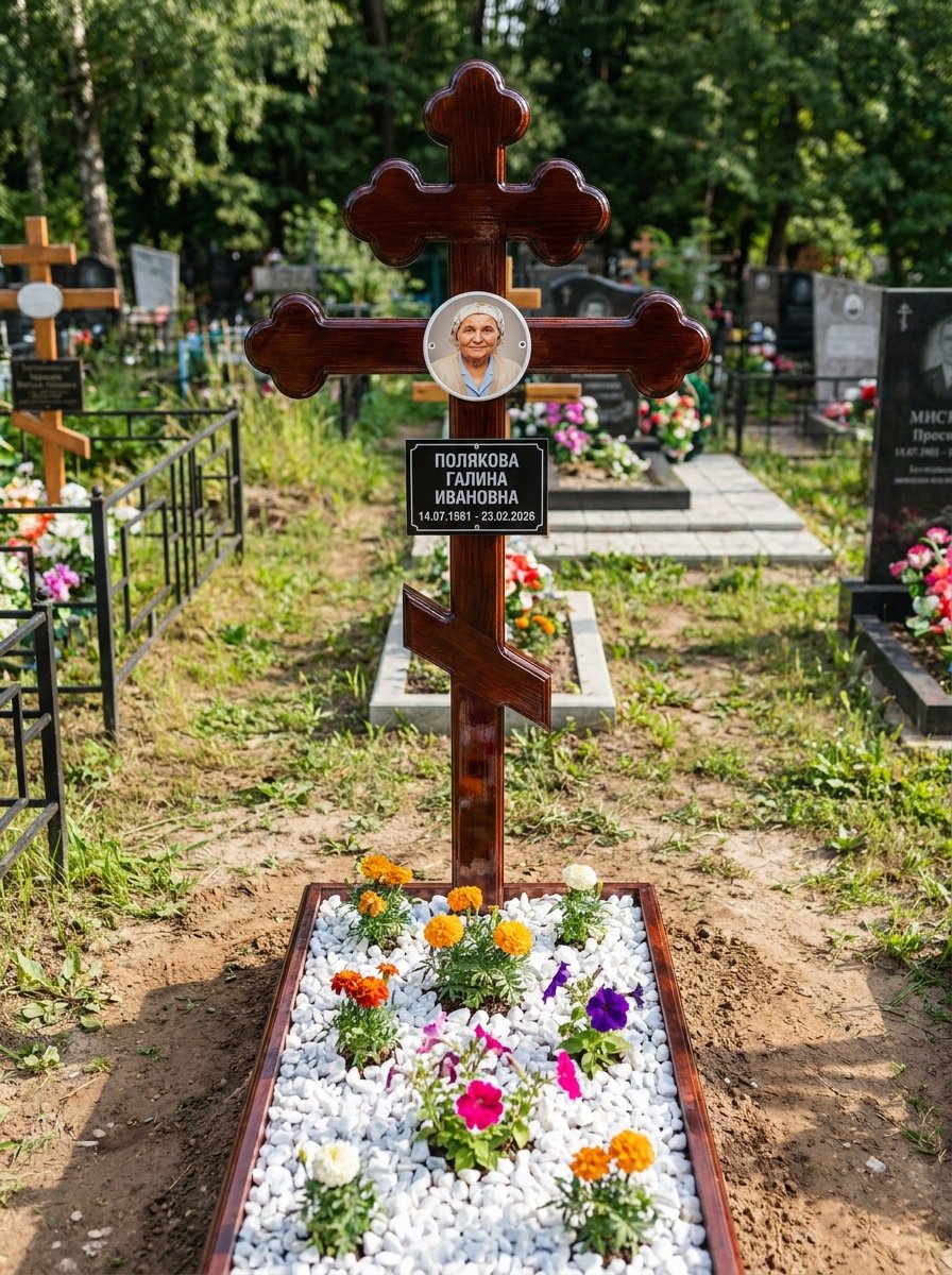 Портрет на памятнике в Барнауле — Цветной портрет на овале 130×180 мм — на деревянный крест